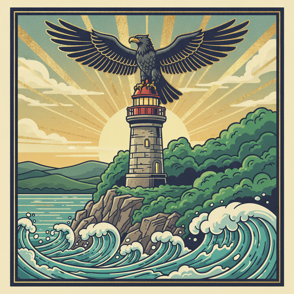 Eagle Lighthouse: Basque Coast Vintage Art Print