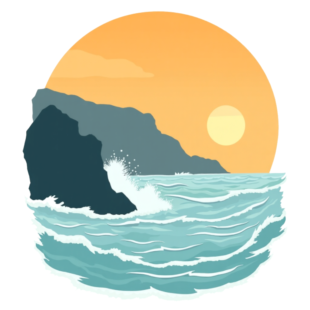 Basque Coast Sunset Wave | Minimalist Cliff Ocean Art